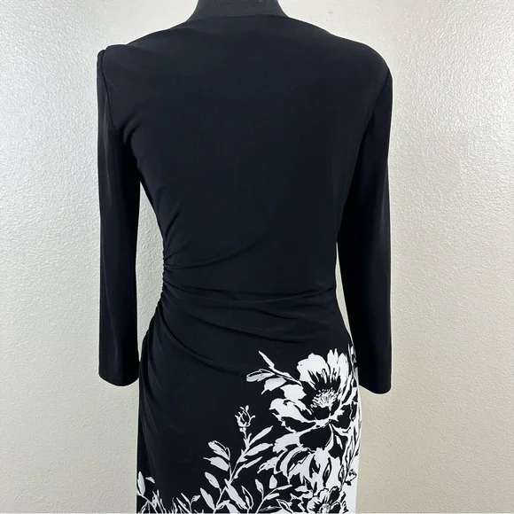 Lauren Ralph Lauren Black and White Side Ruched Dress Women's Size 4P - Picture 8 of 14